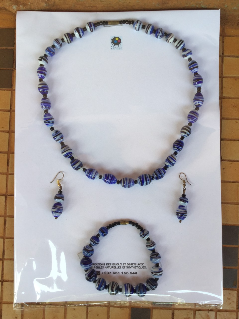 Ensemble  collier  Boucles  gourmette  bleu blanc