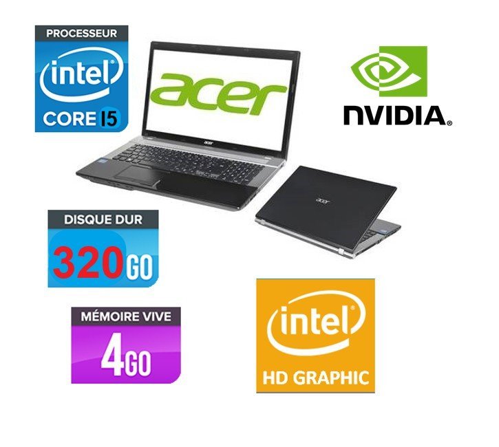 Acer aspire v3-771 Intel Core i5-3210M @ 2,50GHz; 4 go ram ddr3, 320 gb hdd, 17 pouce hd-led; NVIDIA GeForce 630M