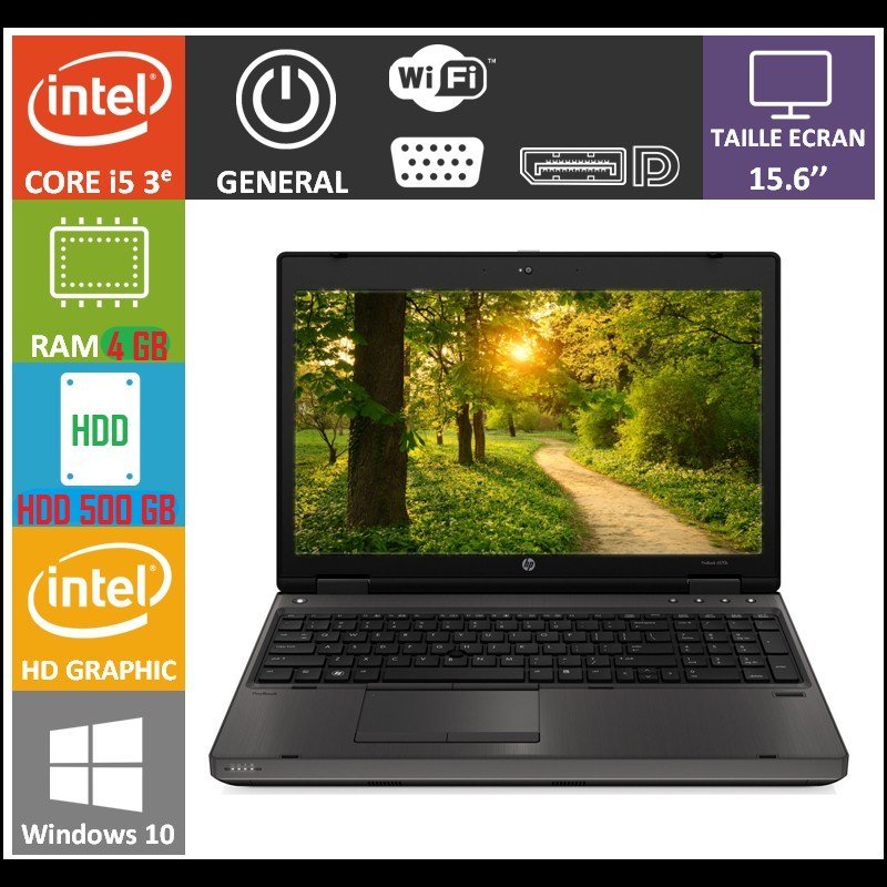 Hp probook 6570b intel core i5-3210m @ 2.50 ghz, 4 go ram ddr3, 500 gb hdd, 15.6 pouce hd