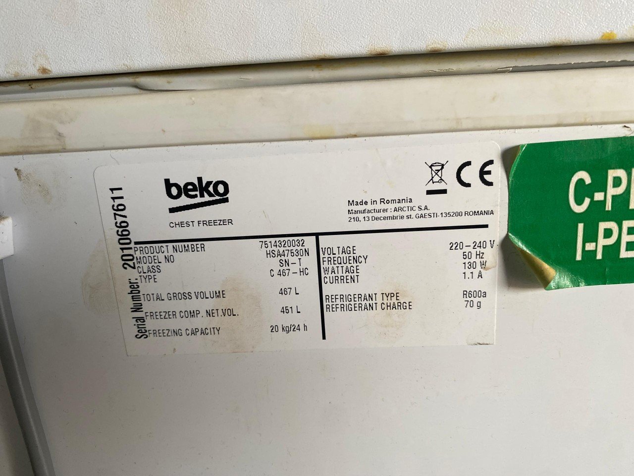 Congélateur blanc Beko 467 litres