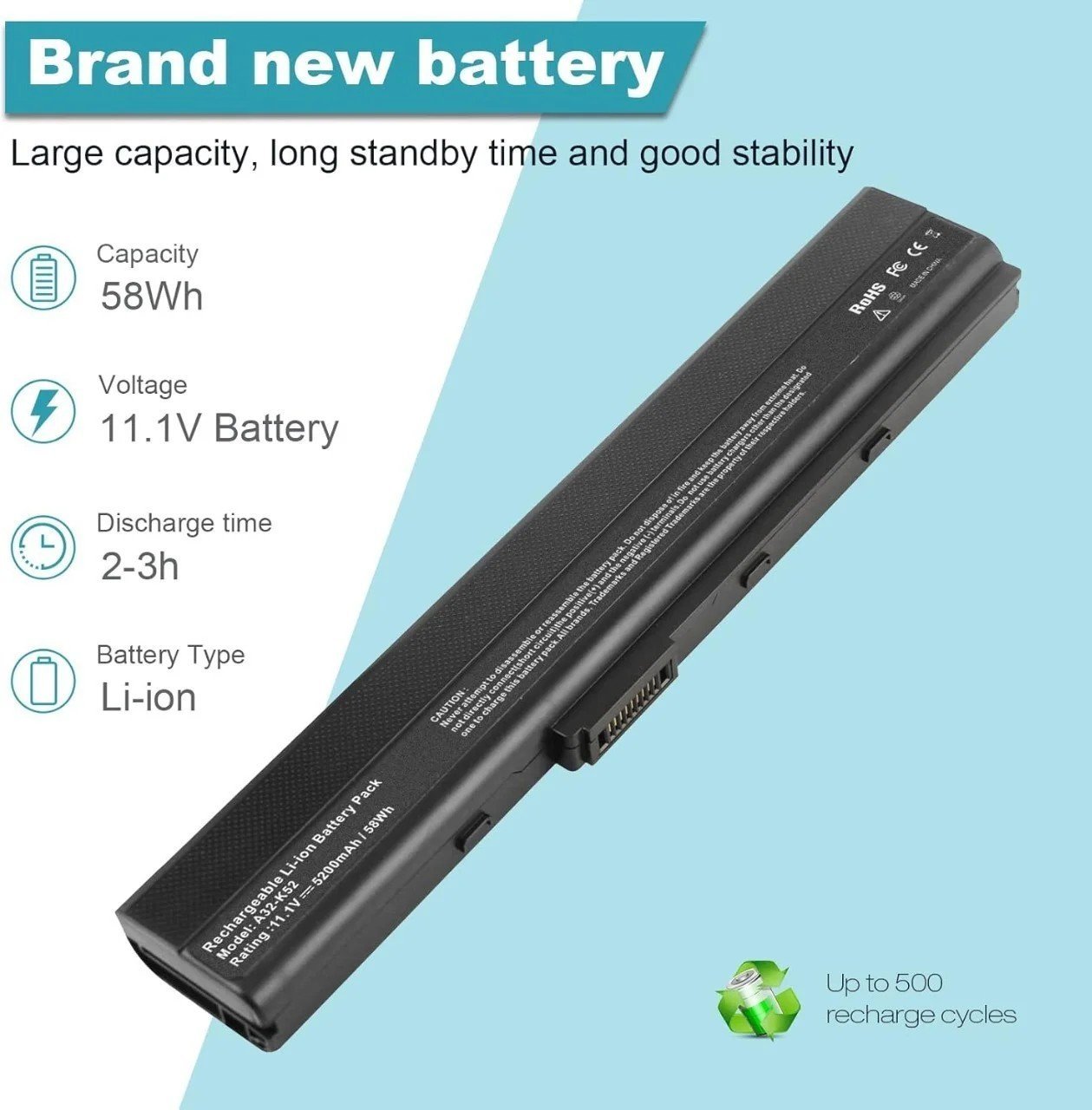 Image du produit BATTERIE ASUS A32-K52, A41-K52, A42-K52, A31-B5
