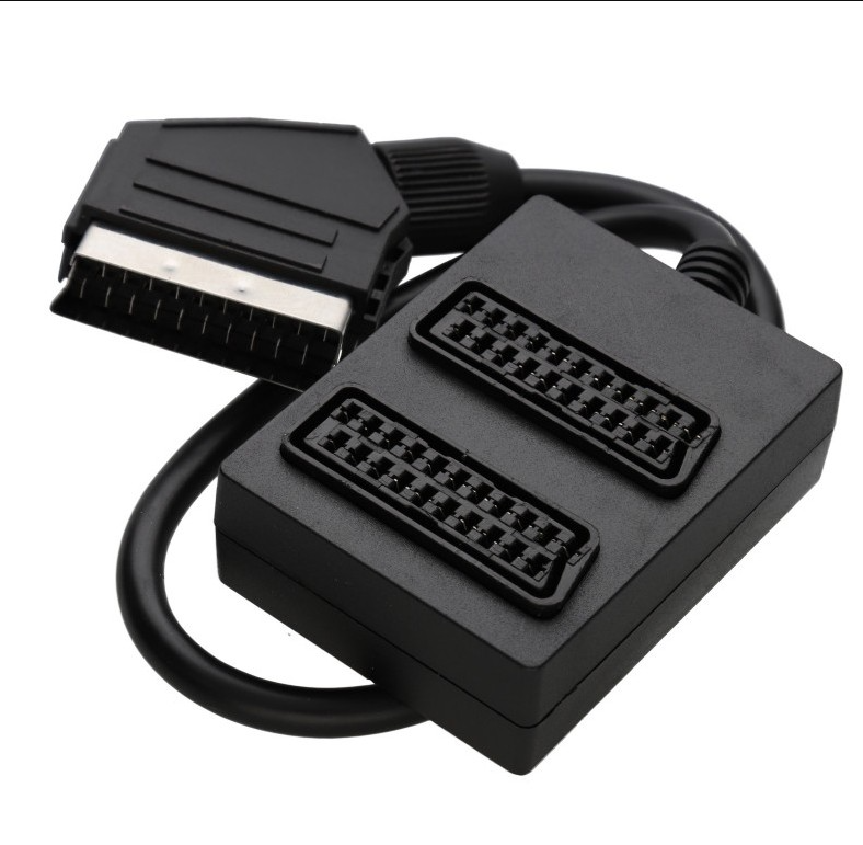 Multiplicateur à 2 entrées péritels femelle et 1 sortie péritel mâle, câble 65 cm