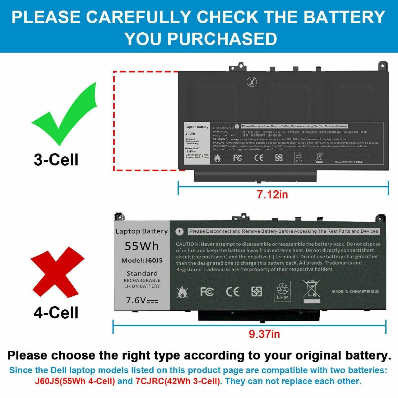 BATTERIE ORDINATEUR PORTABLE - 7CJRC POUR LAPTOPS DELL Latitude E7470 Series Dell Latitude E7270 Series / KNM09 / 0KNM09 / 21X15 / 021X15
