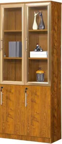  Armoire en bois avec portes vitrées et rangement bas verrouillable 