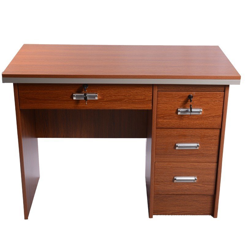 Bureau en bois brun-rouge sécurisé avec tiroirs