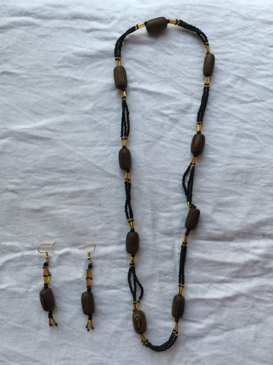 Ensemble boucles collier Marron claire bleu-blanc